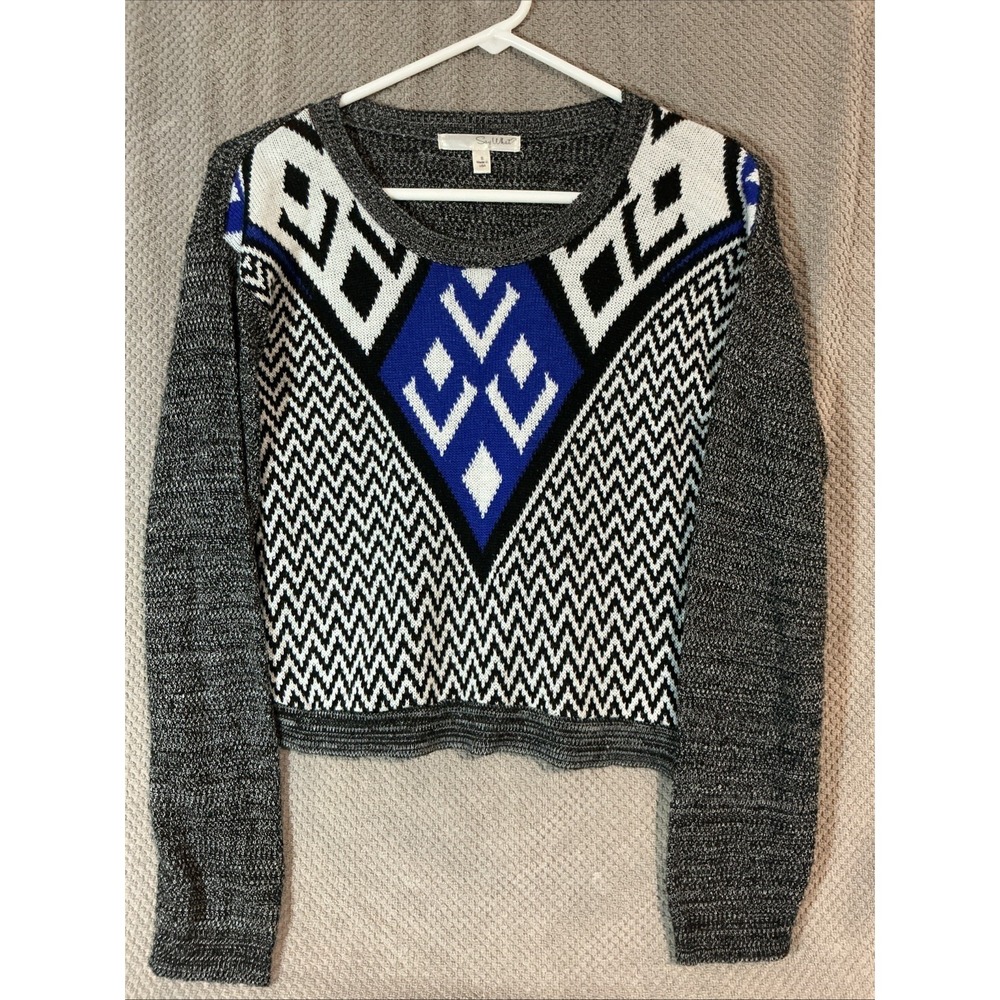 Say What? Knit Cop Top Sweater Large Women's Purple-Blue White‎ Striped